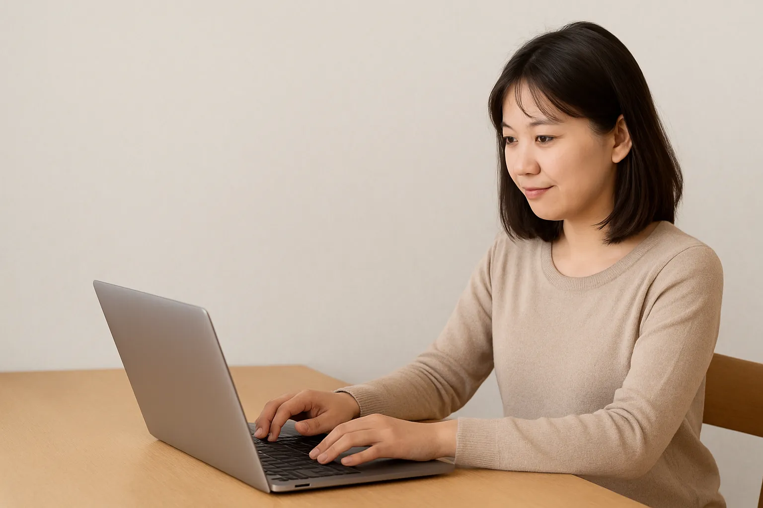 ノートパソコンで作業をしている女性